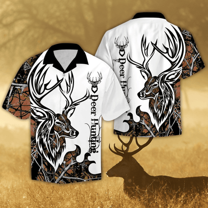 Brown Deer Hunting Black And White Pattern Hawaiian Shirt, Hawaiian Shirt Gift, Christmas Gift