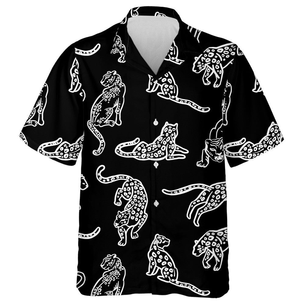 Trend Wild Leopards And Tigers On Black Background Hawaiian Shirt, Hawaiian Shirt Gift, Christmas Gift
