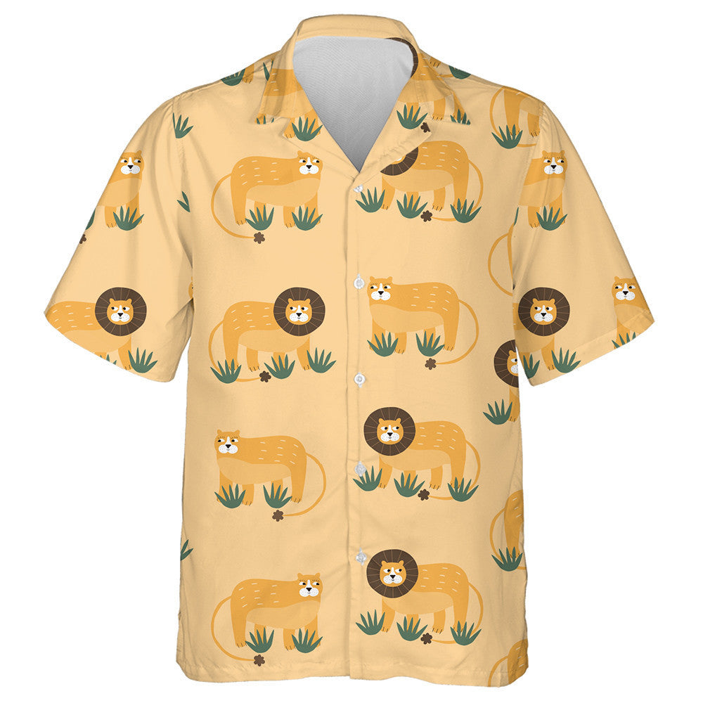 Cute Lions With Funny Eyes And Green Bush Hawaiian Shirt, Hawaiian Shirt Gift, Christmas Gift