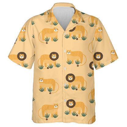 Cute Lions With Funny Eyes And Green Bush Hawaiian Shirt, Hawaiian Shirt Gift, Christmas Gift