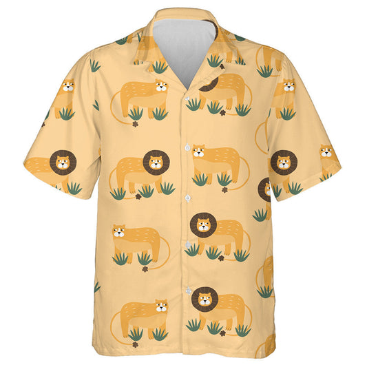 Cute Lions With Funny Eyes And Green Bush Hawaiian Shirt, Hawaiian Shirt Gift, Christmas Gift