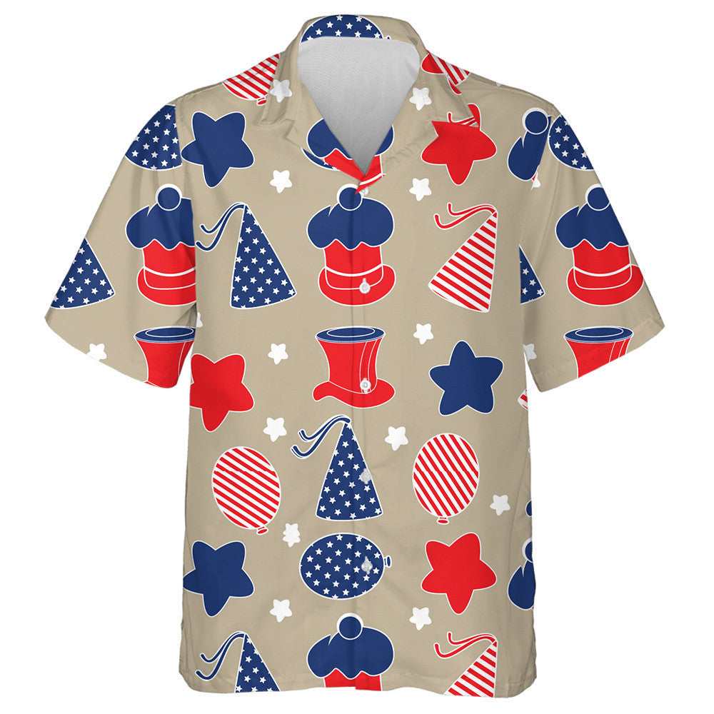 Modern Illustration Of Icons In American Flag Style Hawaiian Shirt, Hawaiian Shirt Gift, Christmas Gift