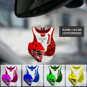 Personalized Lacrosse Uniform And Helmet Flat Acrylic Car Hanging Ornament, Gift for Lacrosse Players, Christmas Decoration