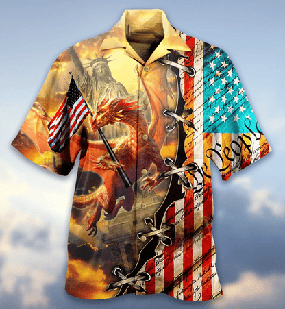 Dragon And America Flag Pattern Hawaiian Shirt, Hawaiian Shirt Gift, Christmas Gift
