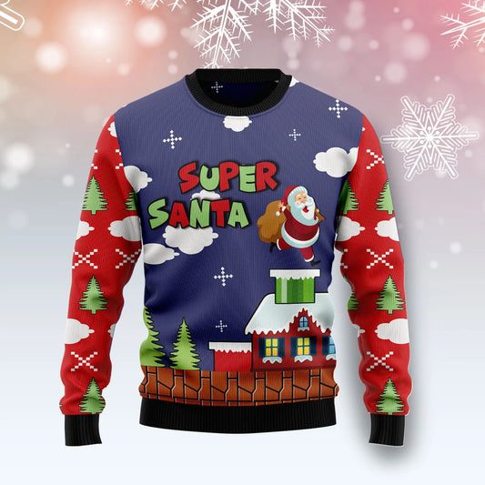 Super Santa unisex womens & mens, couples matching, friends, funny family ugly christmas holiday sweater gifts ,Christmas Ugly Sweater