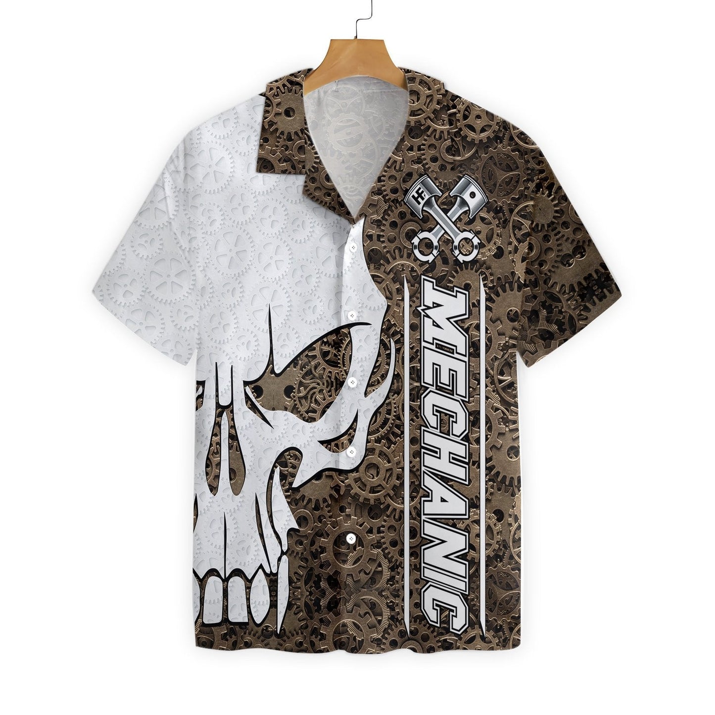 Cool Mechanic Camo Pattern Skull Design Hawaiian Shirt,Hawaiian Shirt Gift, Christmas Gift