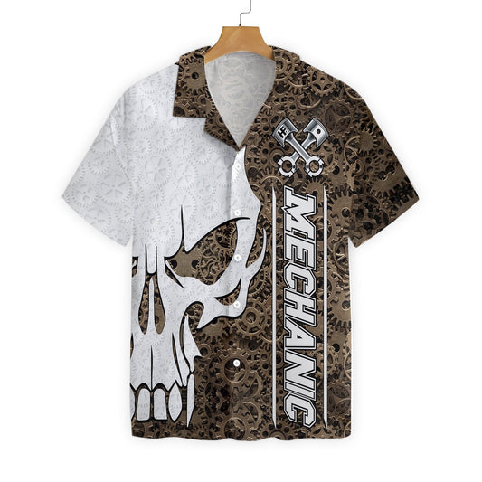 Cool Mechanic Camo Pattern Skull Design Hawaiian Shirt,Hawaiian Shirt Gift, Christmas Gift