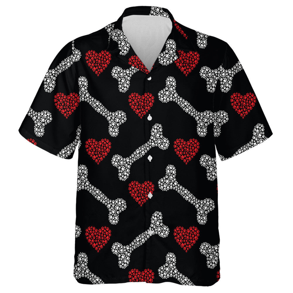 Bones And Hearts Made Of Footprints Of Cat And Dog Hawaiian Shirt, Hawaiian Shirt Gift, Christmas Gift