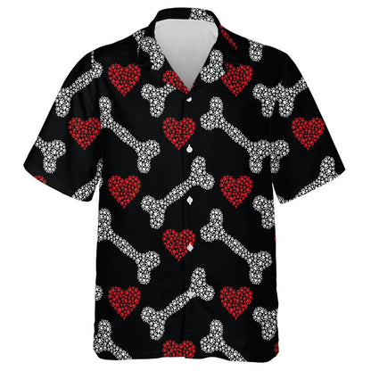 Bones And Hearts Made Of Footprints Of Cat And Dog Hawaiian Shirt, Hawaiian Shirt Gift, Christmas Gift