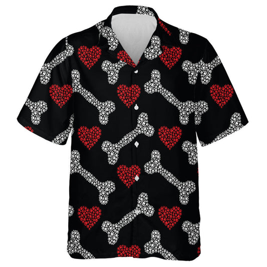 Bones And Hearts Made Of Footprints Of Cat And Dog Hawaiian Shirt, Hawaiian Shirt Gift, Christmas Gift