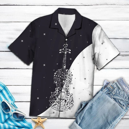 Hawaiian Shirt Musical Notes Violin Shape Black And White Theme, Hawaiian Shirt Gift, Christmas Gift