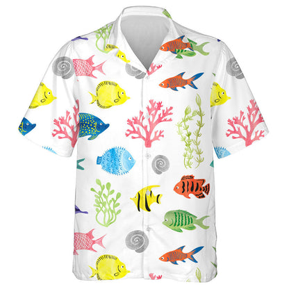 Colorful Fishes Seashell And Seaweed Underwater Creatures Design Hawaiian Shirt, Hawaiian Shirt Gift, Christmas Gift