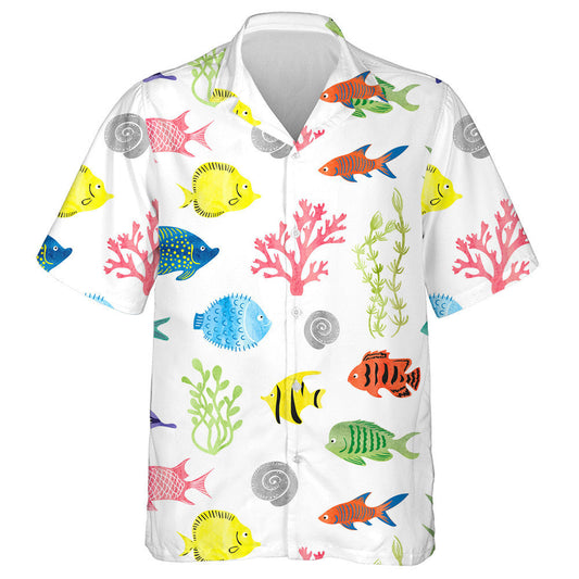 Colorful Fishes Seashell And Seaweed Underwater Creatures Design Hawaiian Shirt, Hawaiian Shirt Gift, Christmas Gift