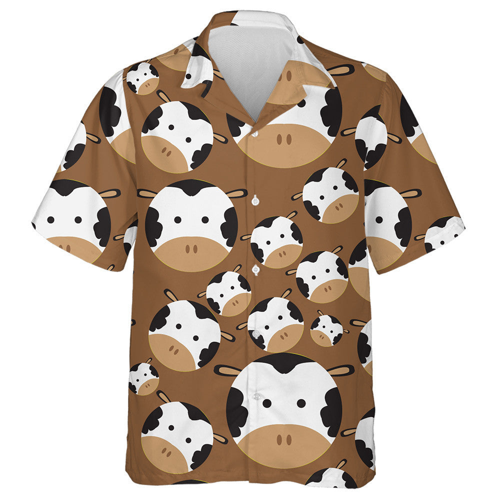 Hand Draw Cartoon Face Of Cows On Brown Hawaiian Shirt, Hawaiian Shirt Gift, Christmas Gift