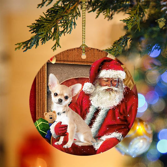 Chihuahua-2 With Santa Christmas Christmas Plastic Hanging Ornament, Christmas Gift, Christmas Decoration