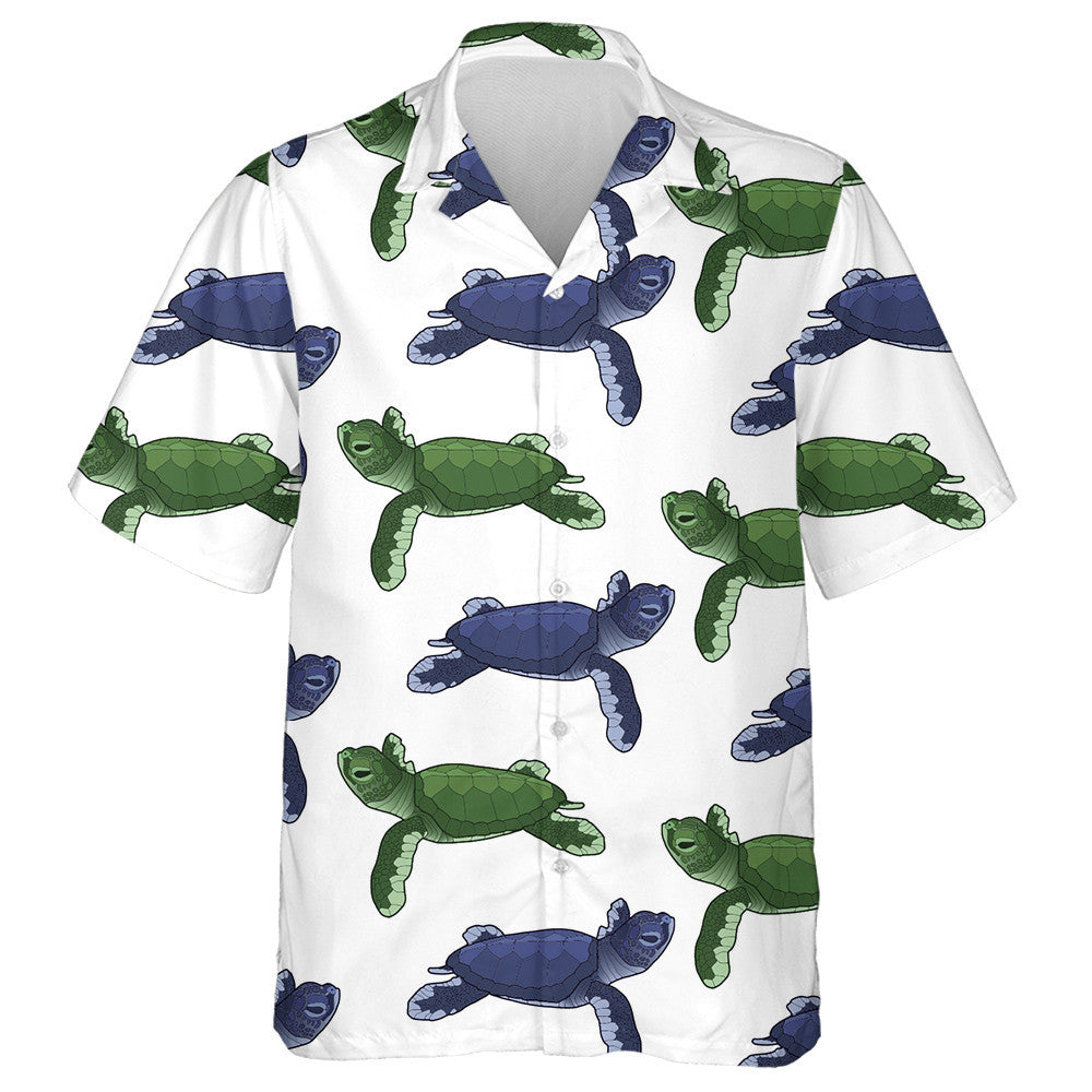 Blue And Green Turtles Isolated On White Background Hawaiian Shirt, Hawaiian Shirt Gift, Christmas Gift