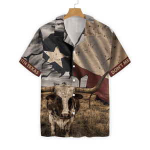 Texas Longhorn With Flag Pattern Hawaiian Shirt,Hawaiian Shirt Gift, Christmas Gift