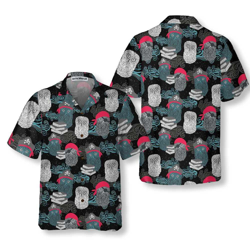 Owl Pirates With Tropical Leaf Pattern Hawaiian Shirt,Hawaiian Shirt Gift, Christmas Gift