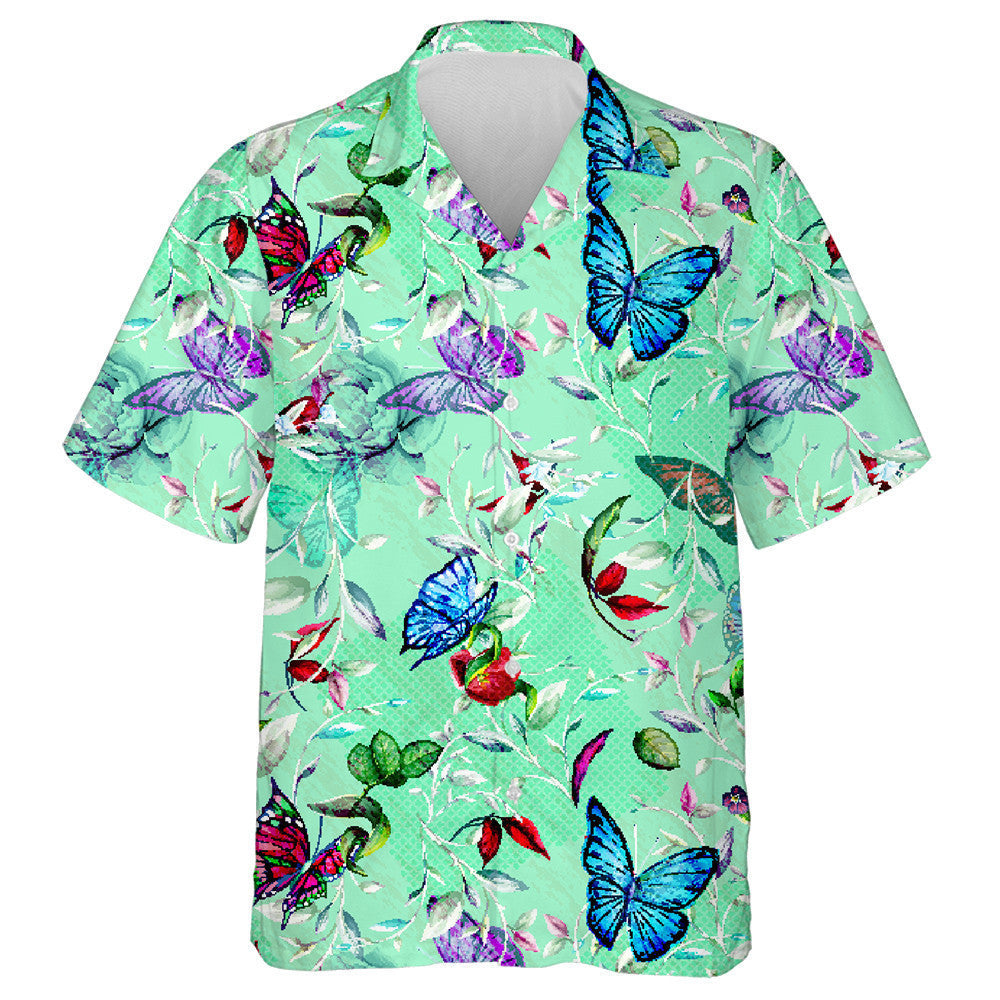 Hand Drawn Peony Flower With Leaf And Butterfly Hawaiian Shirt, Hawaiian Shirt Gift, Christmas Gift