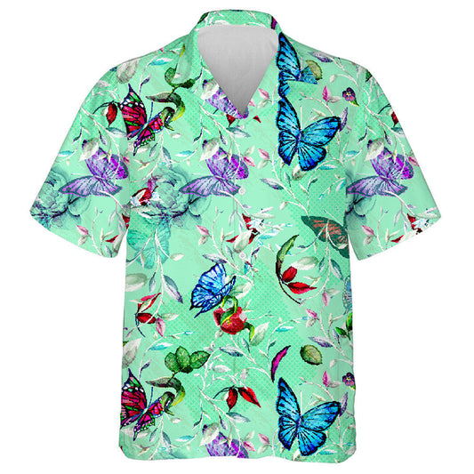 Hand Drawn Peony Flower With Leaf And Butterfly Hawaiian Shirt, Hawaiian Shirt Gift, Christmas Gift