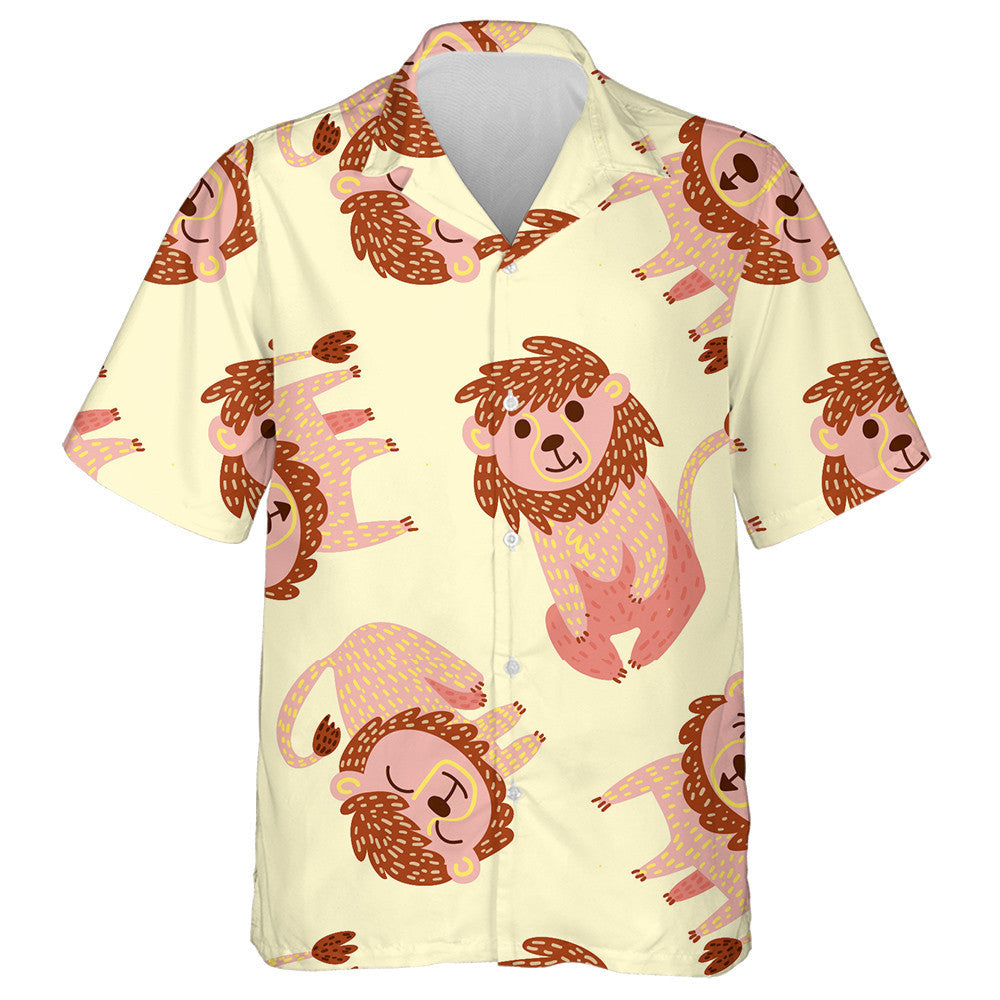 Funny Lion In Different Moments On Yellow Background Hawaiian Shirt, Hawaiian Shirt Gift, Christmas Gift