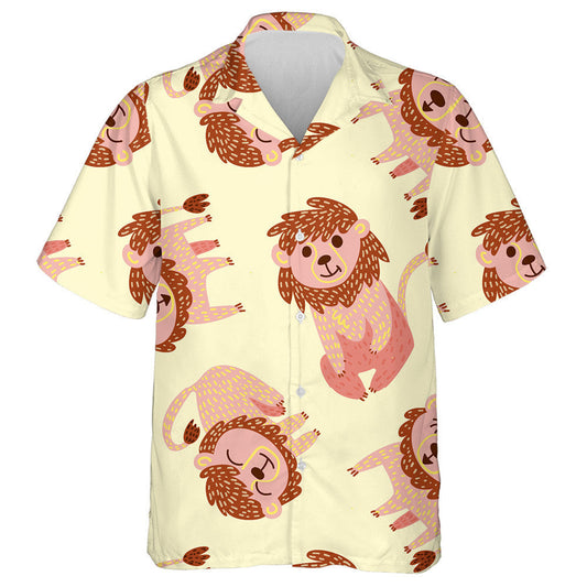 Funny Lion In Different Moments On Yellow Background Hawaiian Shirt, Hawaiian Shirt Gift, Christmas Gift