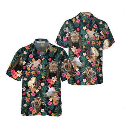 Lovely Goat Aloha Tropical Plumeria Monstera Leaves Hawaiian Shirt, Hawaiian Shirt Gift, Christmas Gift