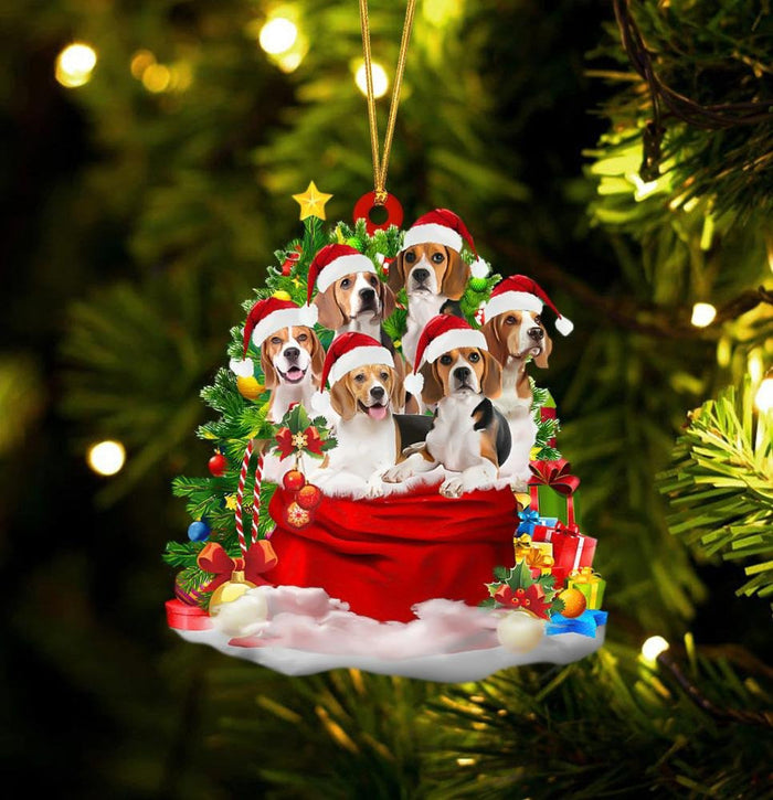 Beagle Dogs In A Gift Bag Christmas Ornament Flat Acrylic Dog Ornament,Christmas Gift,Christmas Decoration