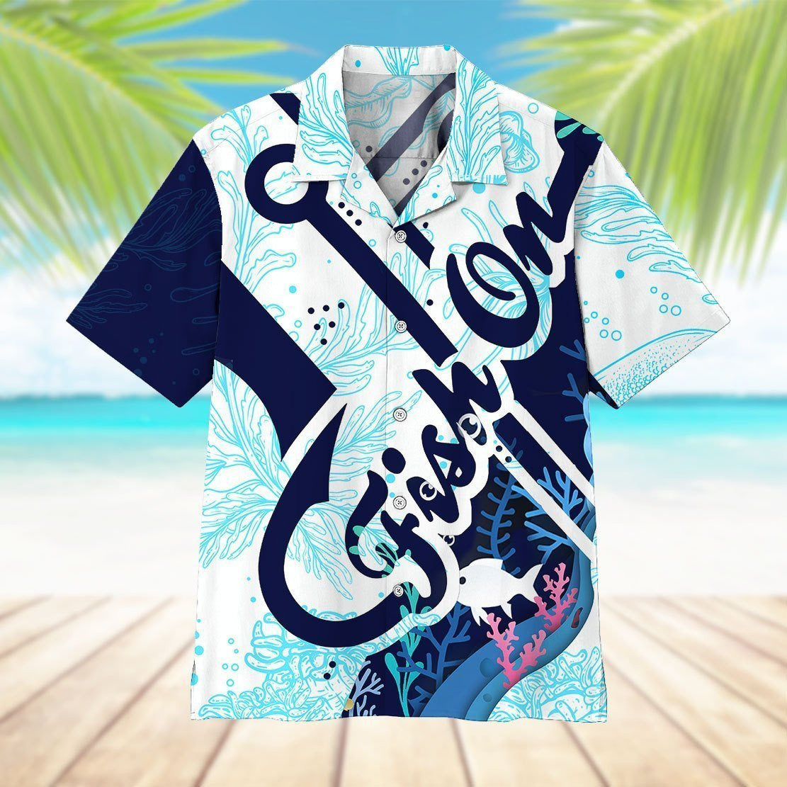 Fish On Hook Tropical Background Design Hawaiian Shirt,Hawaiian Shirt Gift, Christmas Gift