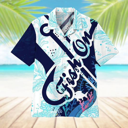 Fish On Hook Tropical Background Design Hawaiian Shirt,Hawaiian Shirt Gift, Christmas Gift