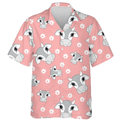 Animal Pink Background With Cute Cows And Flowers Hawaiian Shirt, Hawaiian Shirt Gift, Christmas Gift