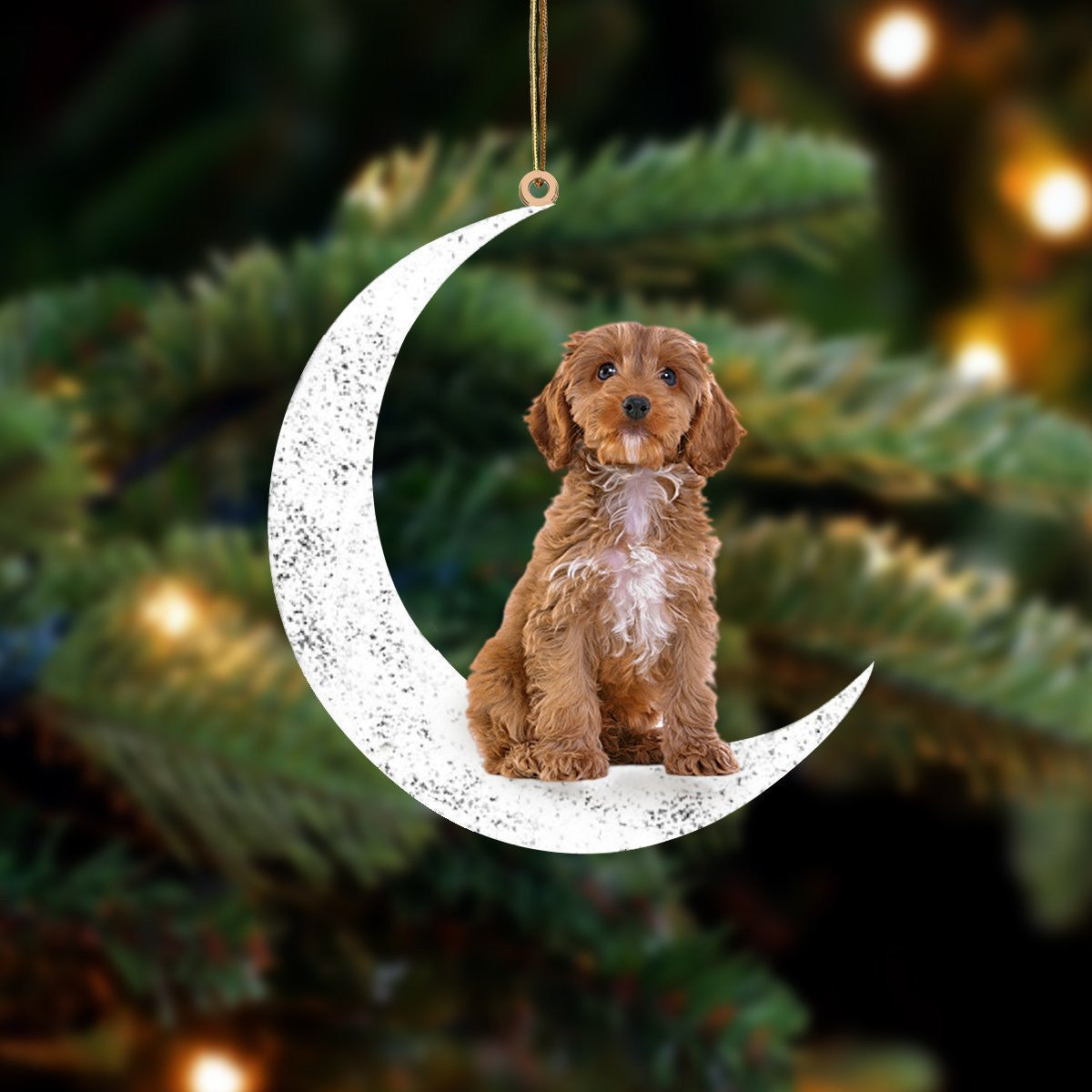 Cockapoo-Sit On The Moon-Two Sided Christmas Plastic Hanging Ornament, Christmas Gift, Christmas Decoration