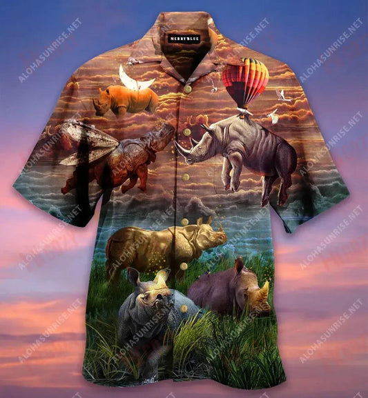 The World Is A Better Place With Rhinos Hawaiian Shirt Vacation Short Sleeve Best Hawaiian Shirts Hawaiian Shirts For Men, Hawaiian Shirt Gift, Christmas Gift