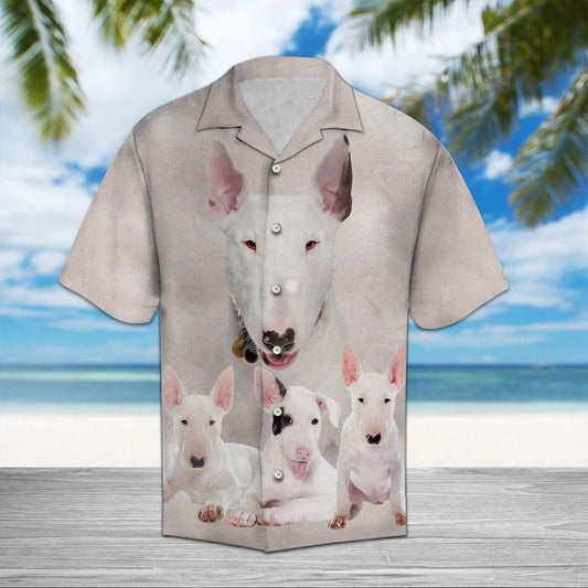 Lovely Bull Terrier Face Design Hawaiian Shirt, Hawaiian For Gift