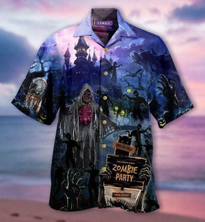 Amazing Zombies In Party Halloween Dramatic Hawaiian Shirt, Hawaiian For Gift