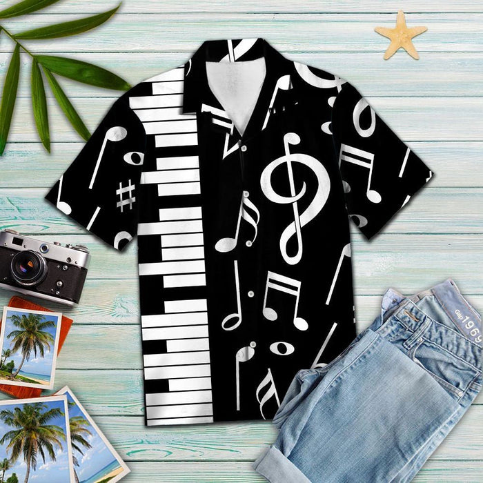 Black And White Piano Note Music Pattern Hawaiian Shirt, Hawaiian Shirt Gift, Christmas Gift