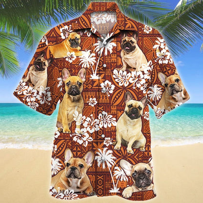 Lovely French Bulldog Dog Lovers Red Tribal Pattern Hawaiian Shirt, Hawaiian Shirt Gift, Christmas Gift