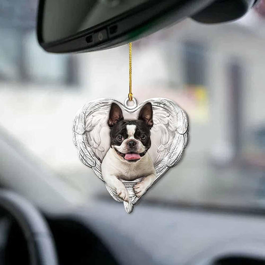 Boston Terrier Heart Wing Angel Ornament, Christmas Ornament Gift, Christmas Gift, Christmas Decoration