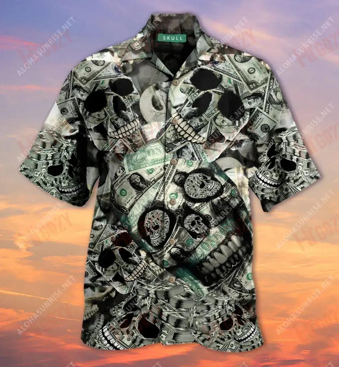 Skull Money Short Hawaiian Shirt Vacation Aloha Shirt Vintage Hawaiian Shirts Hawaiian Shirt Pattern, Hawaiian Shirt Gift, Christmas Gift