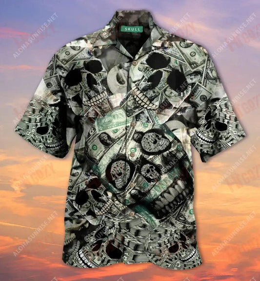 Skull Money Short Hawaiian Shirt Vacation Aloha Shirt Vintage Hawaiian Shirts Hawaiian Shirt Pattern, Hawaiian Shirt Gift, Christmas Gift