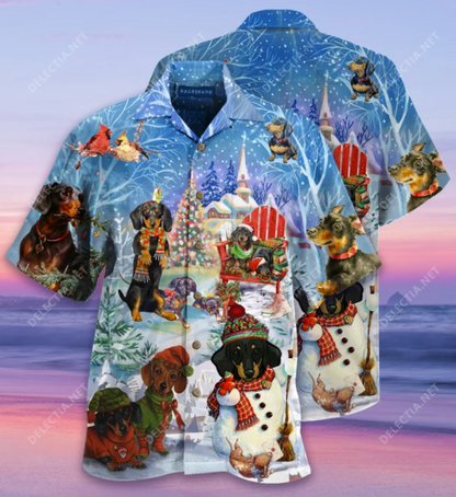 Dachshund Merry Christmas Hawaiian Shirt, Hawaiian Shirt Gift, Christmas Gift