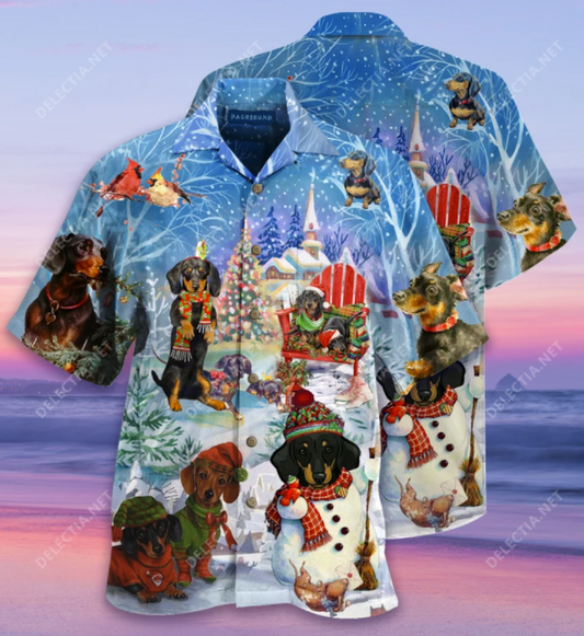Dachshund Merry Christmas Hawaiian Shirt, Hawaiian Shirt Gift, Christmas Gift