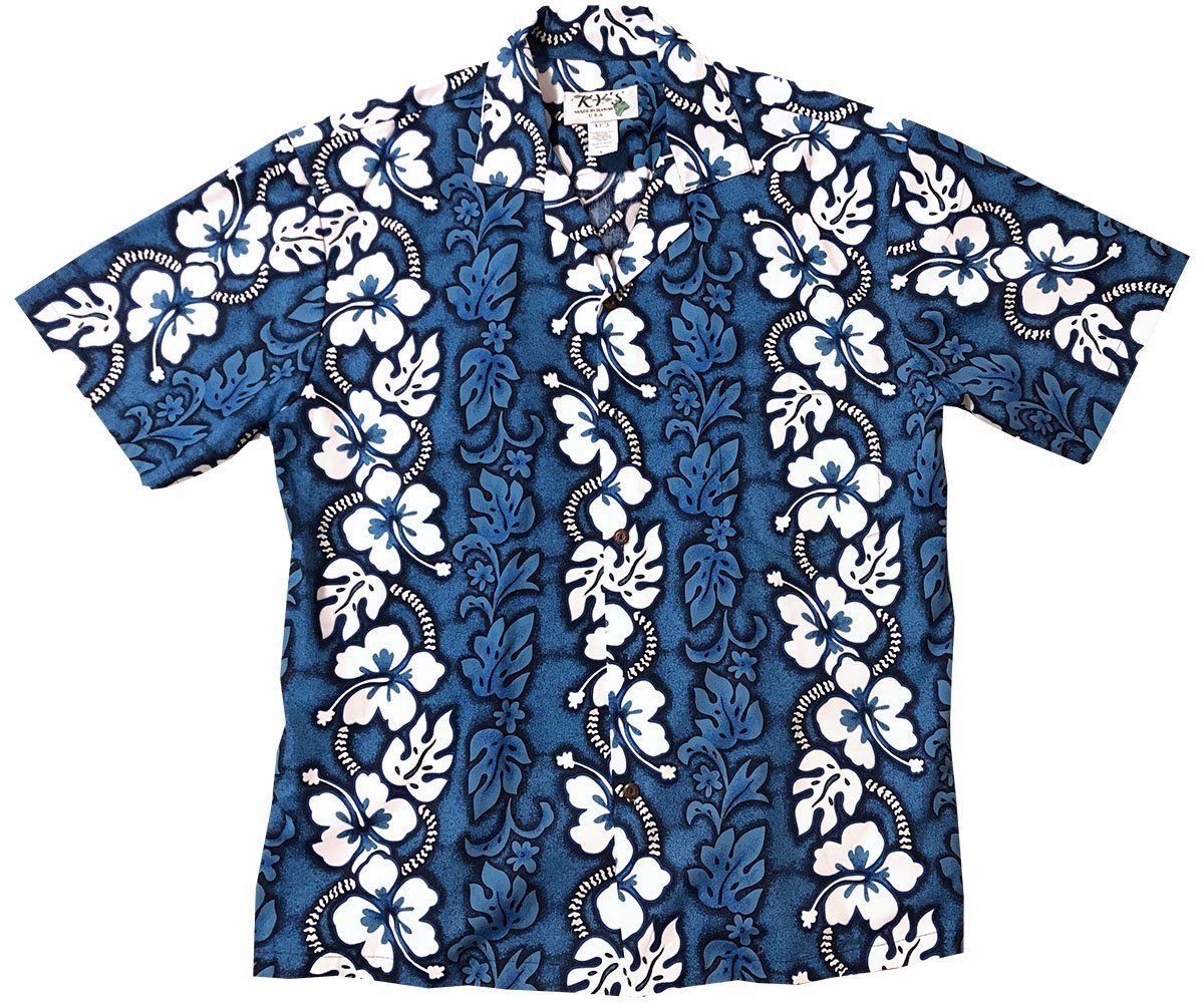 White Hibiscus Panel Blue Hawaiian Shirt, Hawaiian Shirt Gift, Christmas Gift