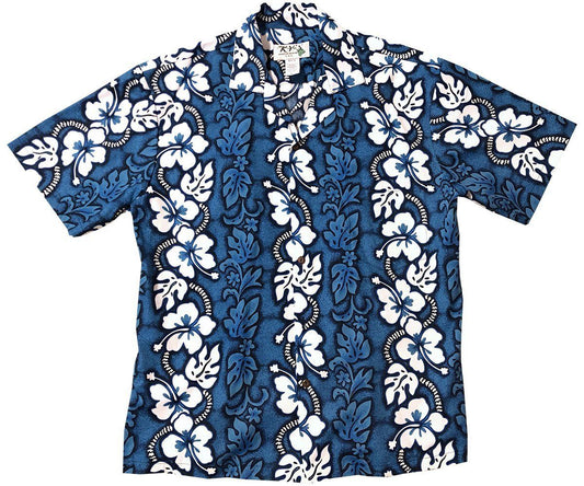 White Hibiscus Panel Blue Hawaiian Shirt, Hawaiian Shirt Gift, Christmas Gift