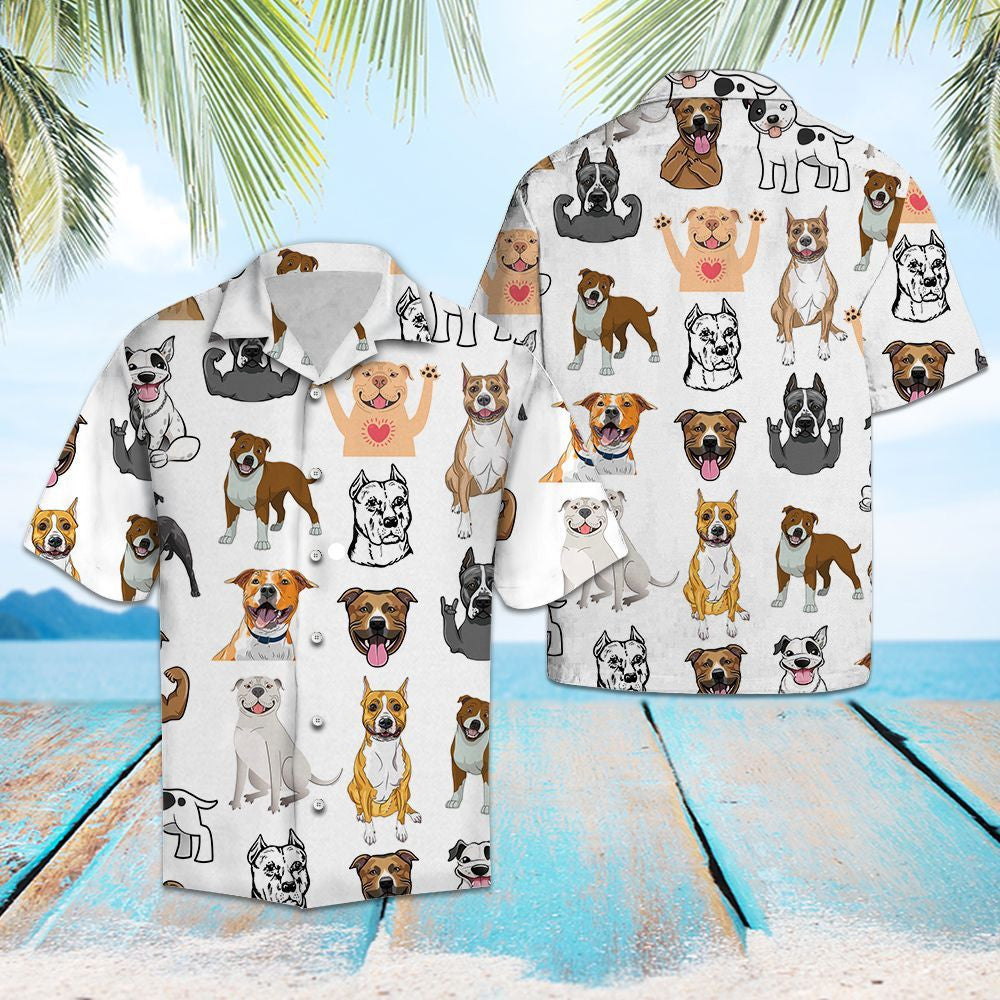 Love Staffordshire Bull Terrier Dog Activities Pattern Hawaiian Shirt, Hawaiian Shirt Gift, Christmas Gift