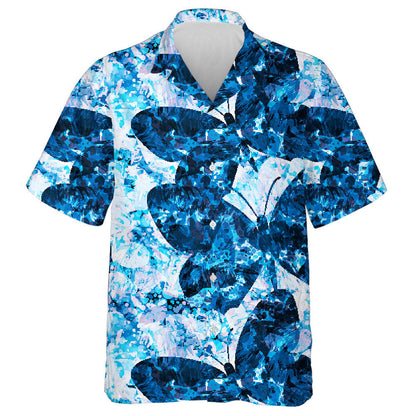 Hand Drawn Blue Smoke And Butterflies Hawaiian Shirt, Hawaiian For Gift