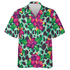 Wild African Leopard With Orchids And Leaves Hawaiian Shirt, Hawaiian Shirt Gift, Christmas Gift