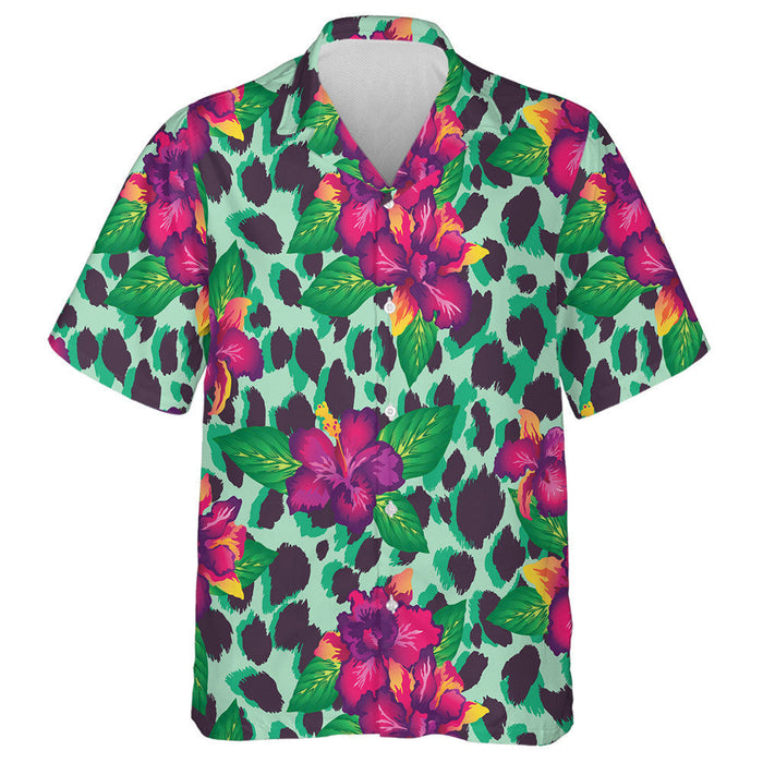 Wild African Leopard With Orchids And Leaves Hawaiian Shirt, Hawaiian Shirt Gift, Christmas Gift