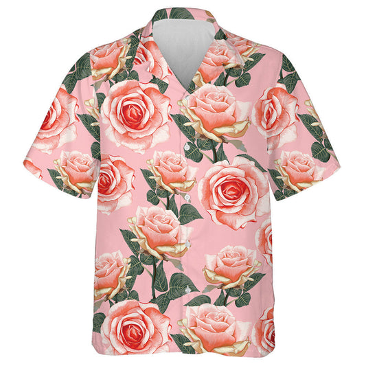 Beautiful Pink Pastel Rose Flowers Branch Vintage Design Hawaiian Shirt, Hawaiian Shirt Gift, Christmas Gift