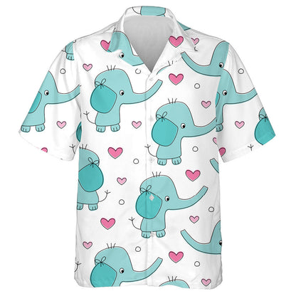 Funny Blue Elephant And Heart On White Background Hawaiian Shirt, Hawaiian Shirt Gift, Christmas Gift
